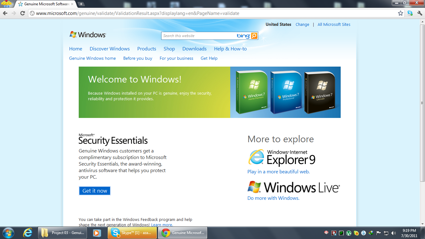 Windows 7 Online Validation